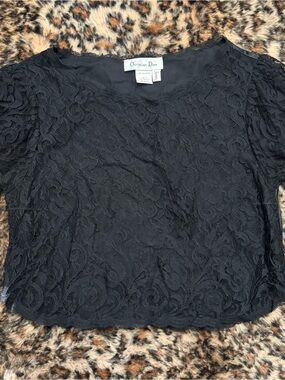 Christian Dior Black Lace Short-Sleeve Top